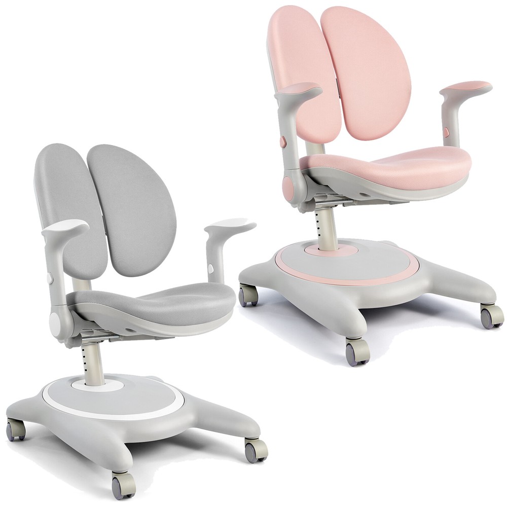 COSVALVE Pink/Gray Kid Study Chair Height Depth Adjust Ergonomic BoyGirl w/Wheel