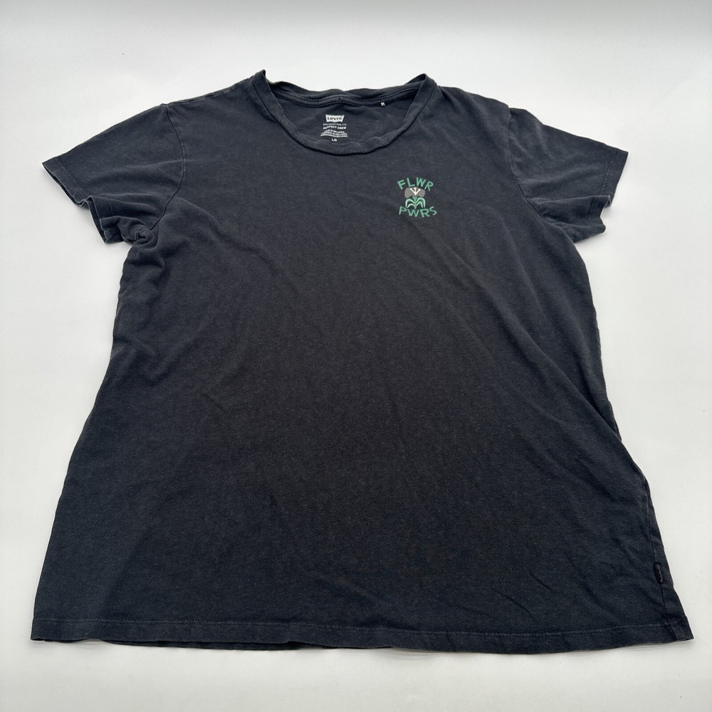Levi’s T-Shirt Women Large Black Graphic Print Flower ..#20723