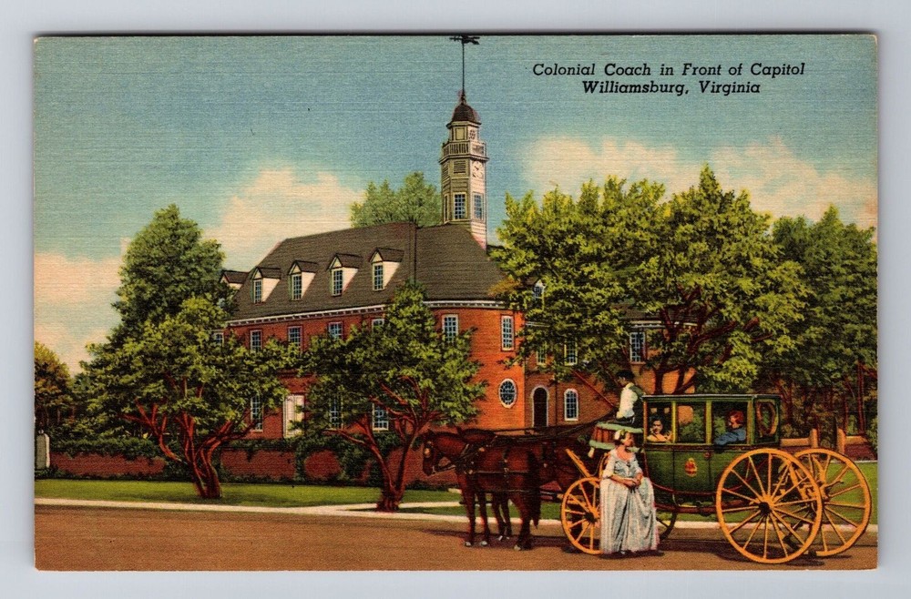 Williamsburg VA-Virginia, Colonial Coach In Front Of Capitol Vintage Postcard