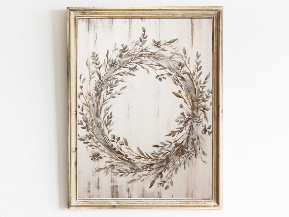 Wreath Print Farmhouse Wreath Art Rustic Floral Art Country Style Art