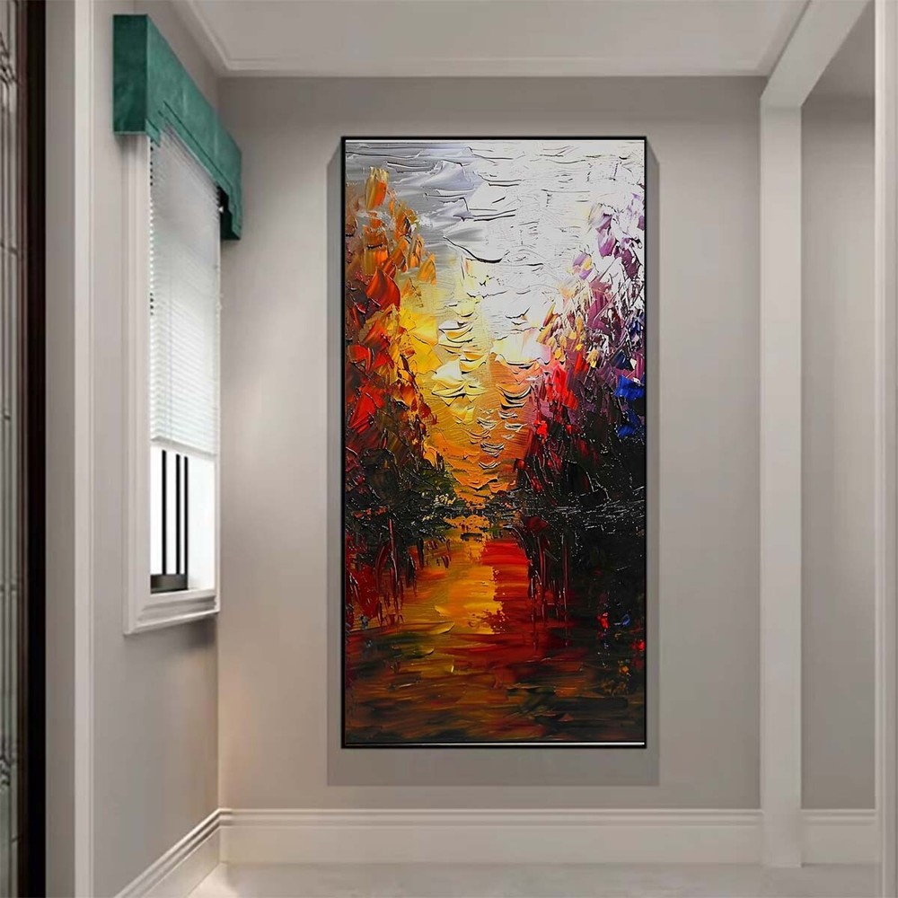 Handpainted Abstract scenery Oil Painting On Canvas Red Wall Art Home Decor
