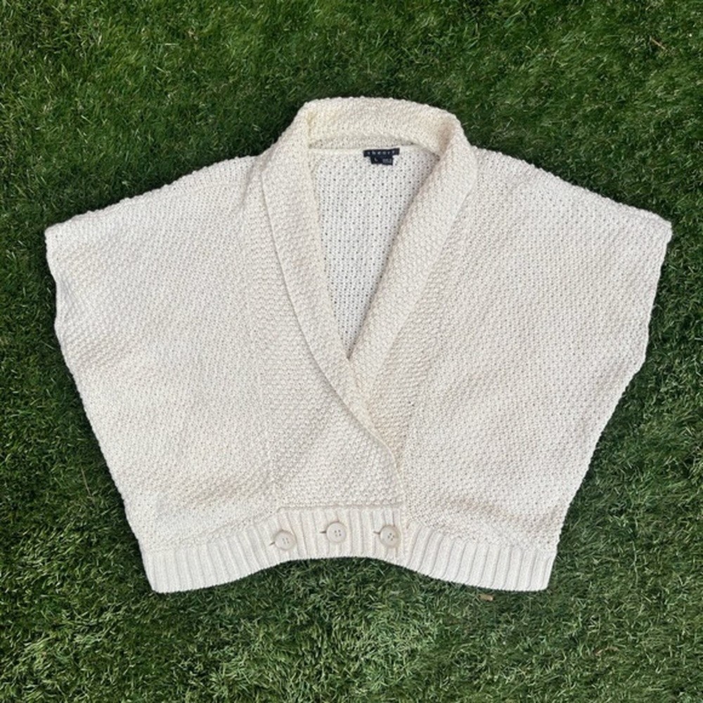 Theory Boxy Y2K style Cropped Linen Blend Short Sleeve Sweater Top Dress Coverup