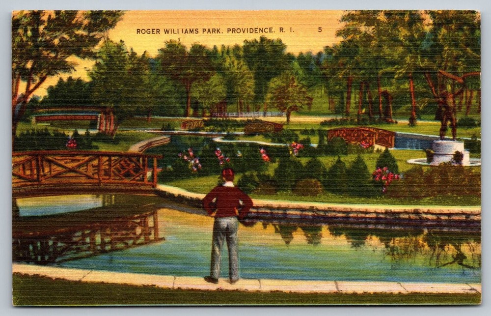Vintage Roger Williams Park Providence RI Linen Postcard by Rhode Island News