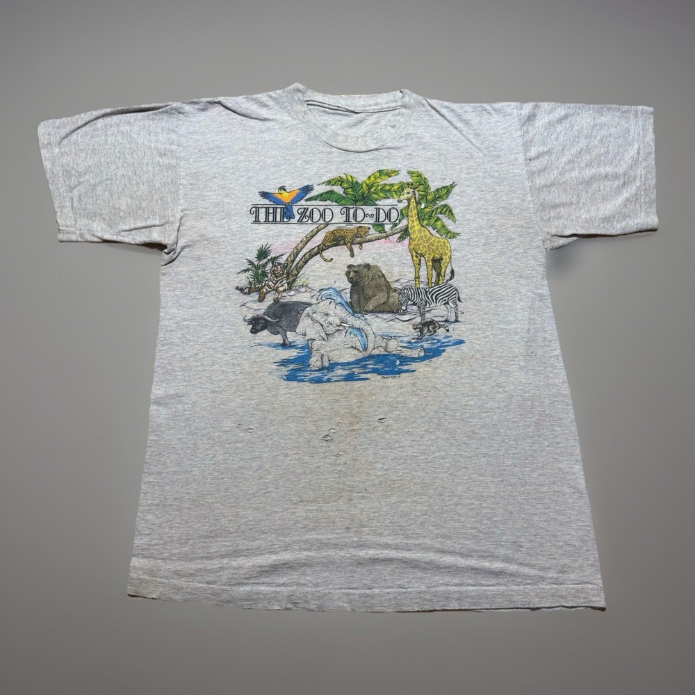 Vintage 90s Thrashed The Zoo To Do Nature Park Graphic T-Shirt Size Large