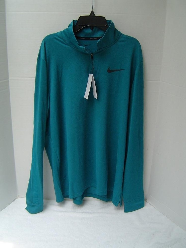 New Mens Nike Pro Teal Long Sleeve Training Shirt W/Zipper Size Medium  Nwt's