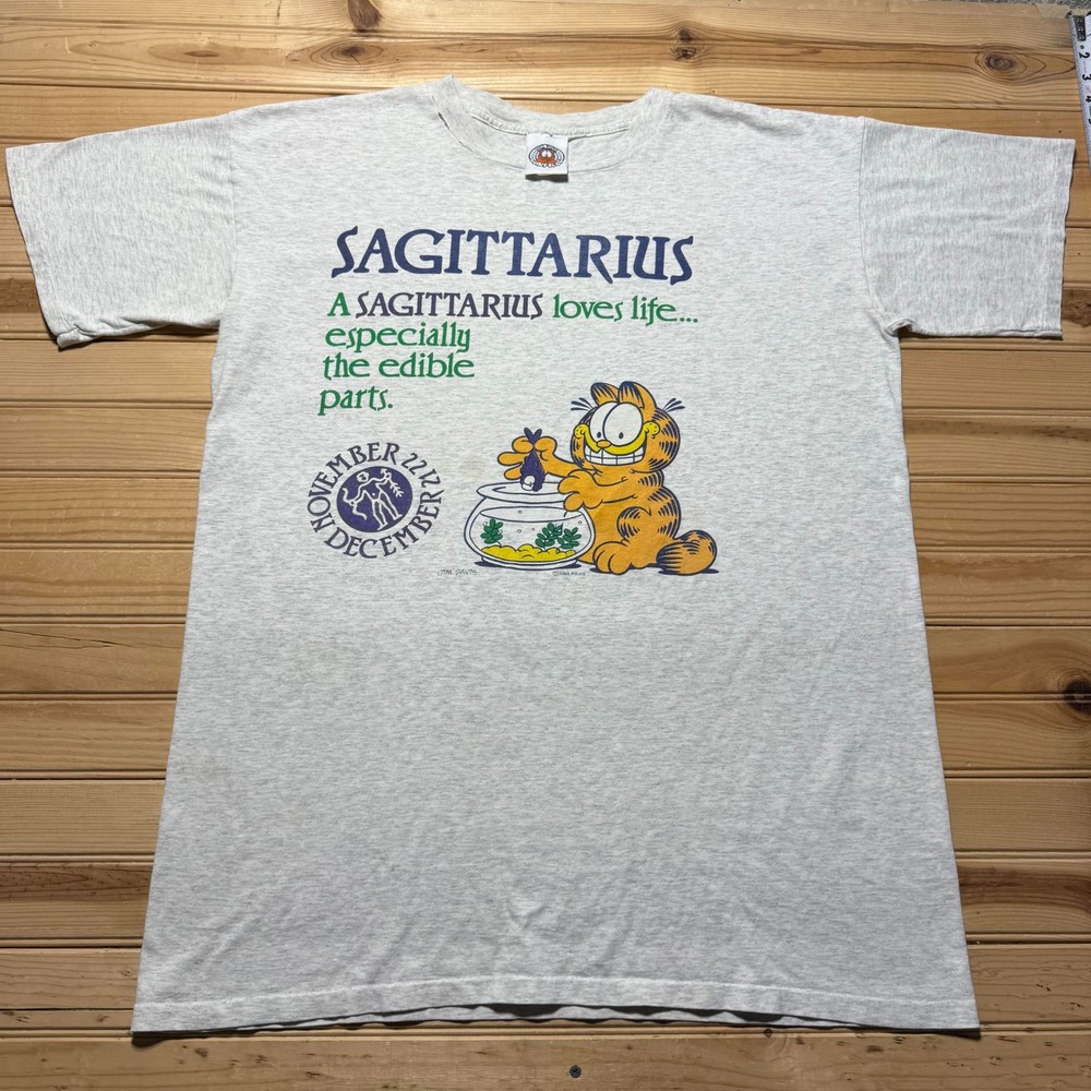 Vintage 1994 Garfield Sagittarius Zodiac Astrology Graphic T-Shirt USA One Size