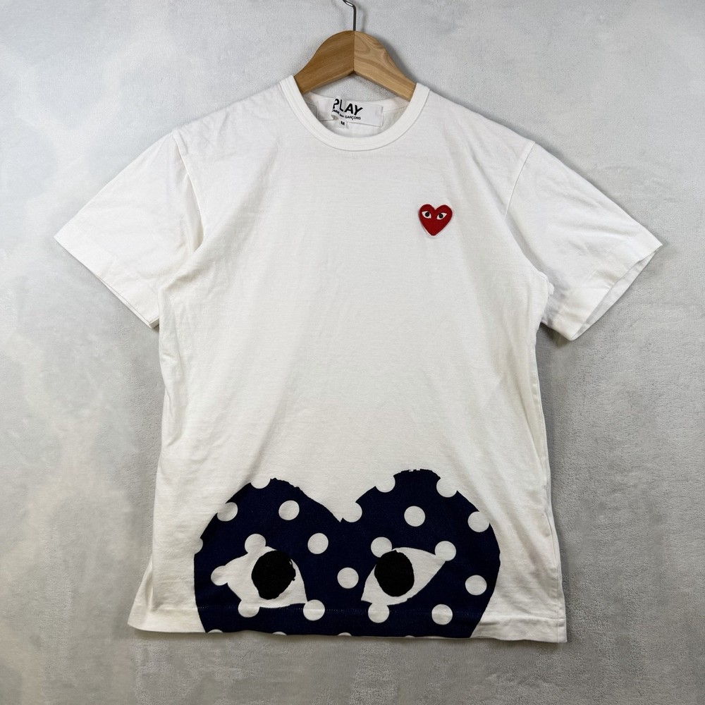 COMME DES GARCONS CDG Play T-Shirt Womens M Half Heart Polka Dot Made In Japan