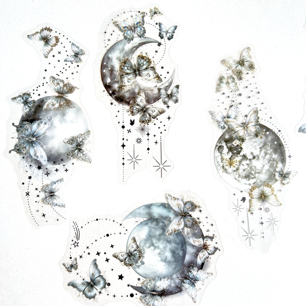 Butterfly Moon Flake Stickers Silver Gray Scrapbooking Collage Junk Journals