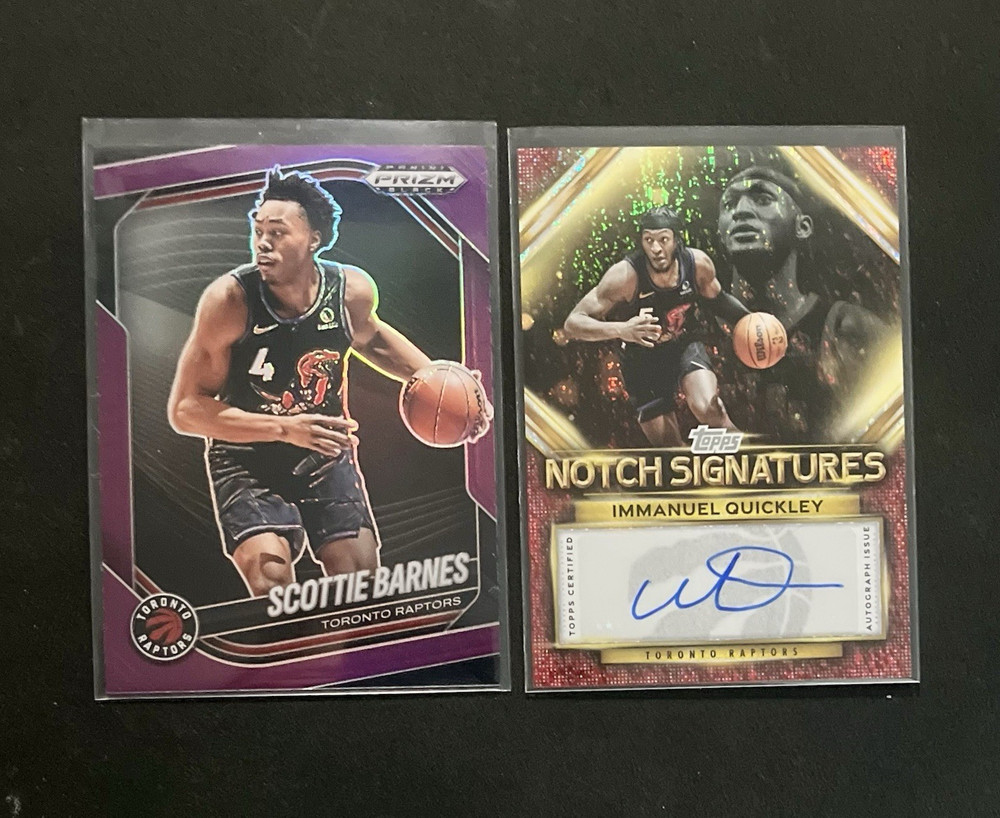 Toronto Raptors 2 Card Lot Scottie Barnes Purple /99 Immanuel Quickly Holo Auto