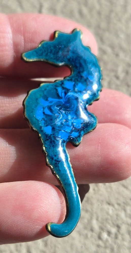Vintage Enamel Seahorse Brooch Pin