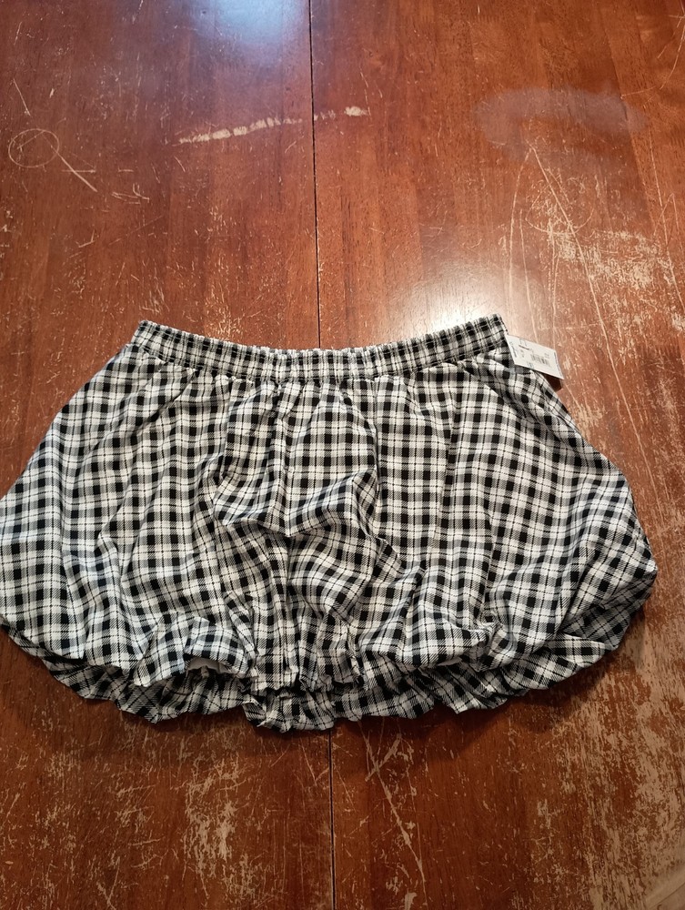 No Boundaries NOBO Women's White Black Plaid Bubble Mini Skirt Skorts Size XS