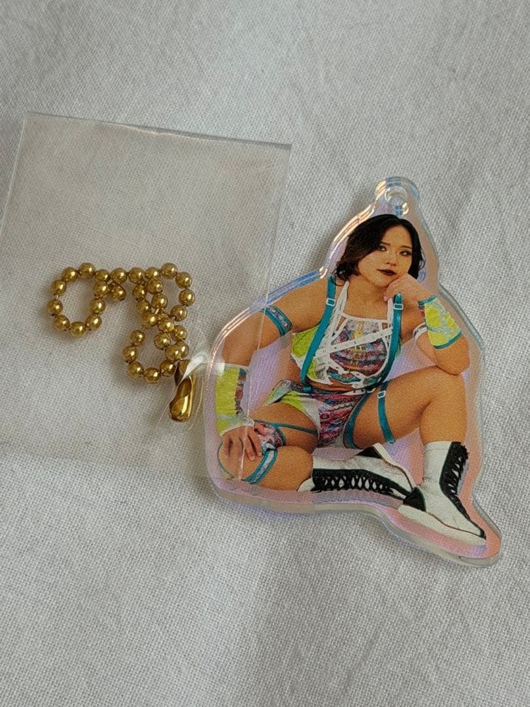 Stardom Saya Iida Sitting Acrylic Keychain Pro Wrestling Used Japan