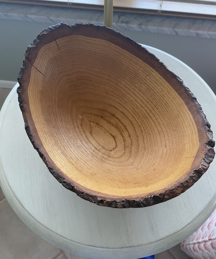 Wooden Bowl with Natural Bark Edge, 11x9