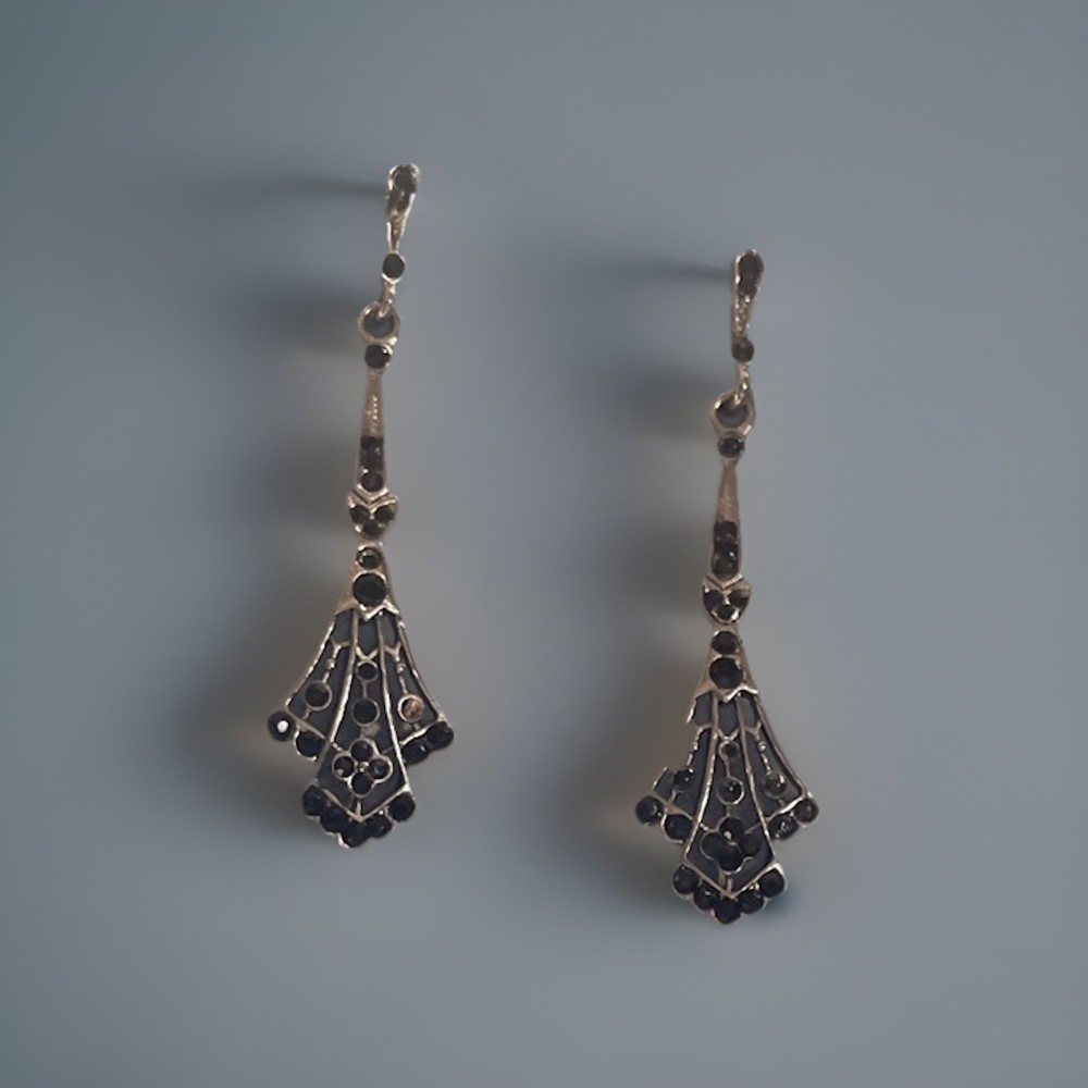 Vintage Sterling Silver Marcasite Dangle Earrings Art Deco Style Pierced