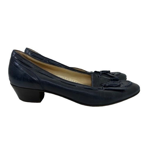VTG Bally Tassel Loafers Black Leather Block Heel Shoes Size 7.5