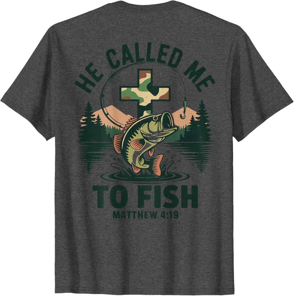 Youth He Called Me to Fish Camo Bass Fishing Christian Funny T-Shirt