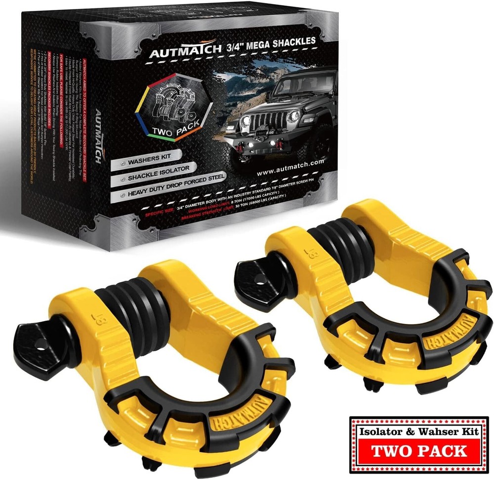 Ultra-Strong 3/4 Inch Mega D Ring Shackles with Rubber Washers for Off-Road Adventures