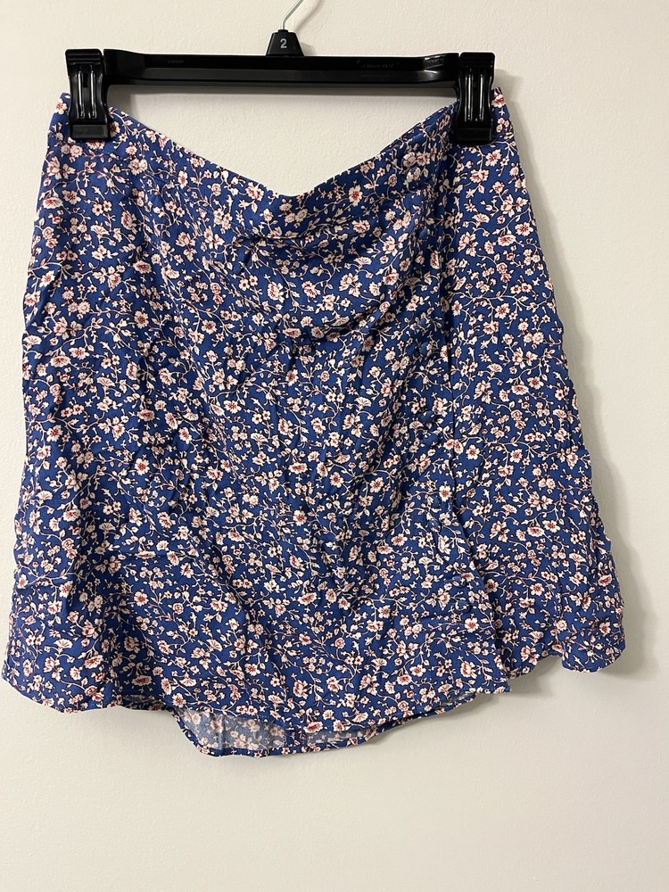 Madewell Red White Blue Floral Print Button Detail Skirt Size 8