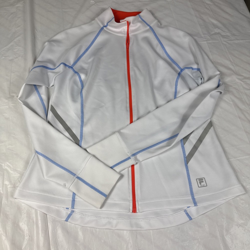 FILA Sport Full Zip Up Long Sleeve Women's Size L White Orange Casual Jacket