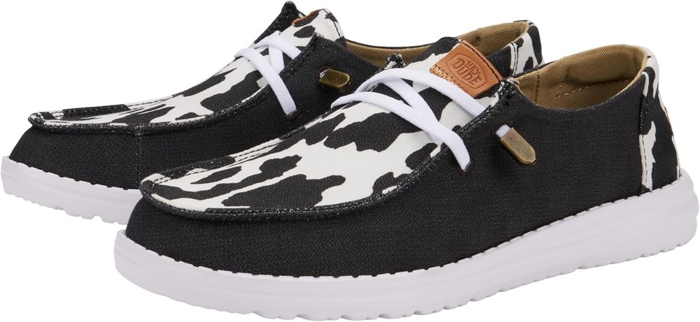Hey Dude Wendy Animal Slip On Shoes - Black/Cow - Cow Print - Women's