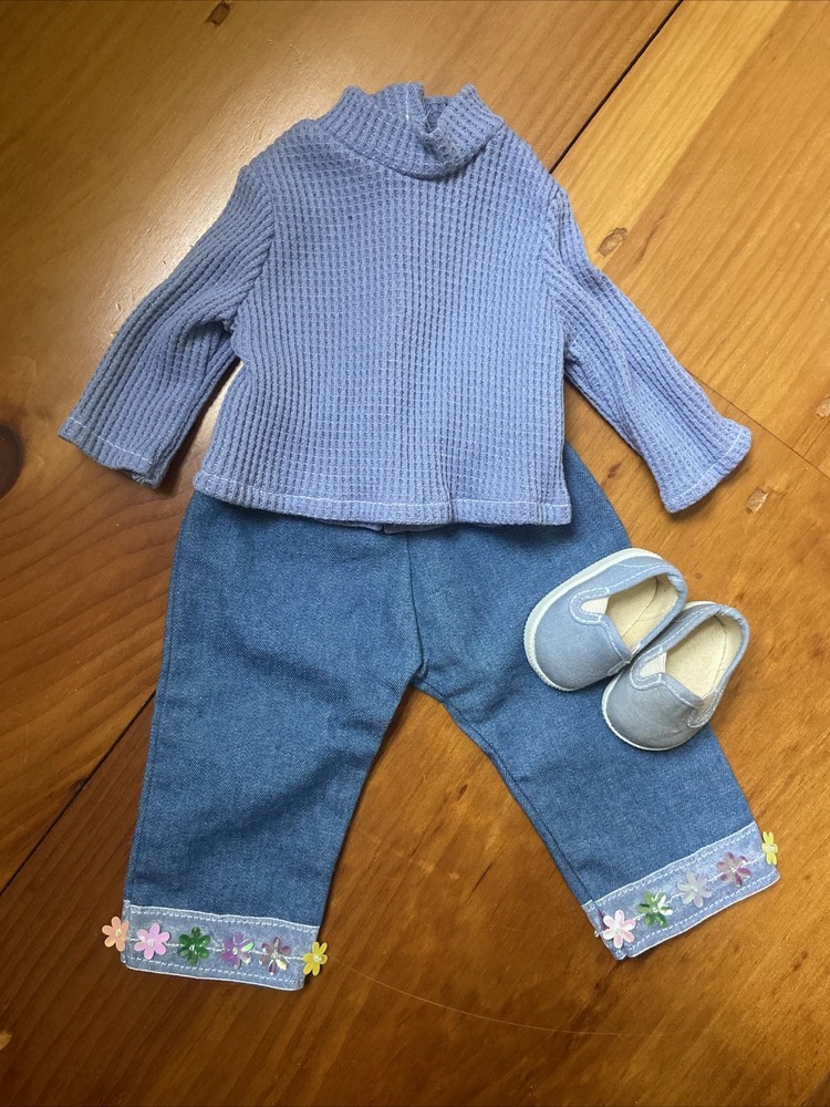 American Girl Doll Blue Jeans Sweater Shoes Set Spring Outfit 18-inch Doll