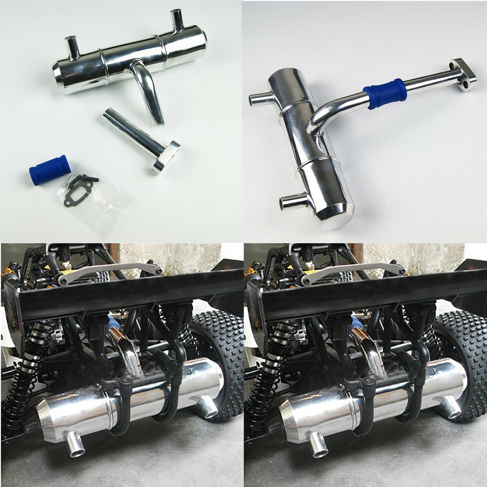 Metal Twin Tuned Exhaust Pipe For HPI 5B 5T 5SC KM Rovan Baja Buggy Truck Part