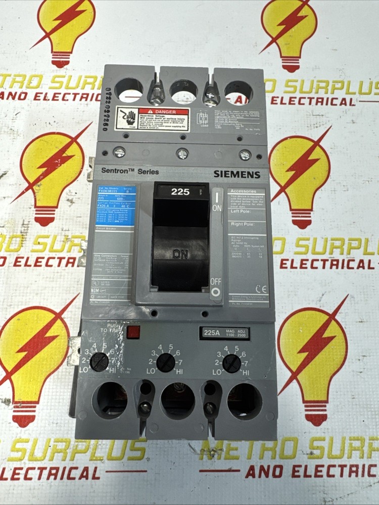 Siemens FXD63B225 Circuit Breaker 3-Pole 225A 600V FXD6 Sentron Series MCCB