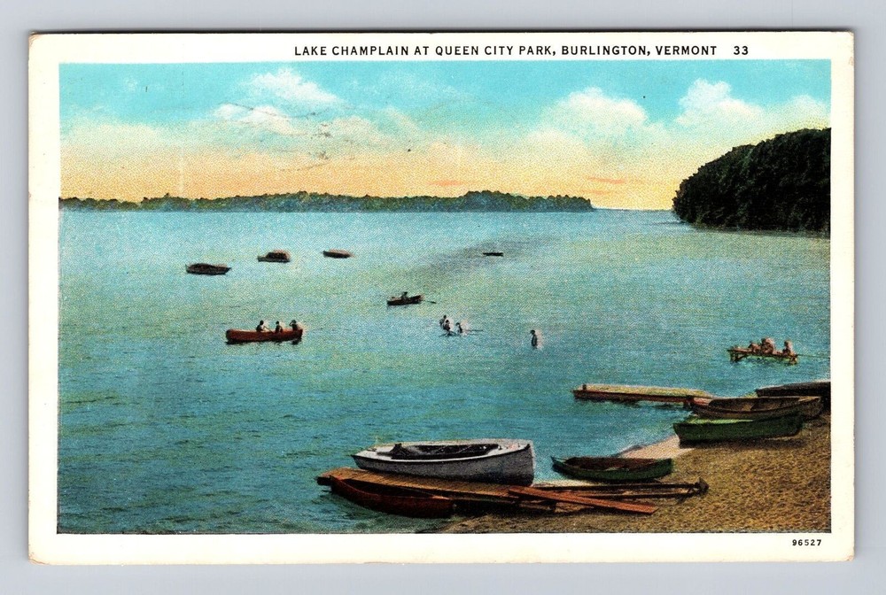 Burlington VT-Vermont, Lake Champlain, Queen City Park, Vintage c1936 Postcard