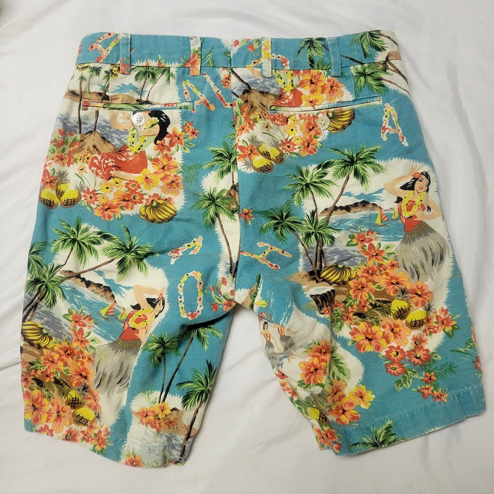 Polo Ralph Lauren Linen Blend Shorts 29 Slim Fit Hula Girl Beach Tropical AOP