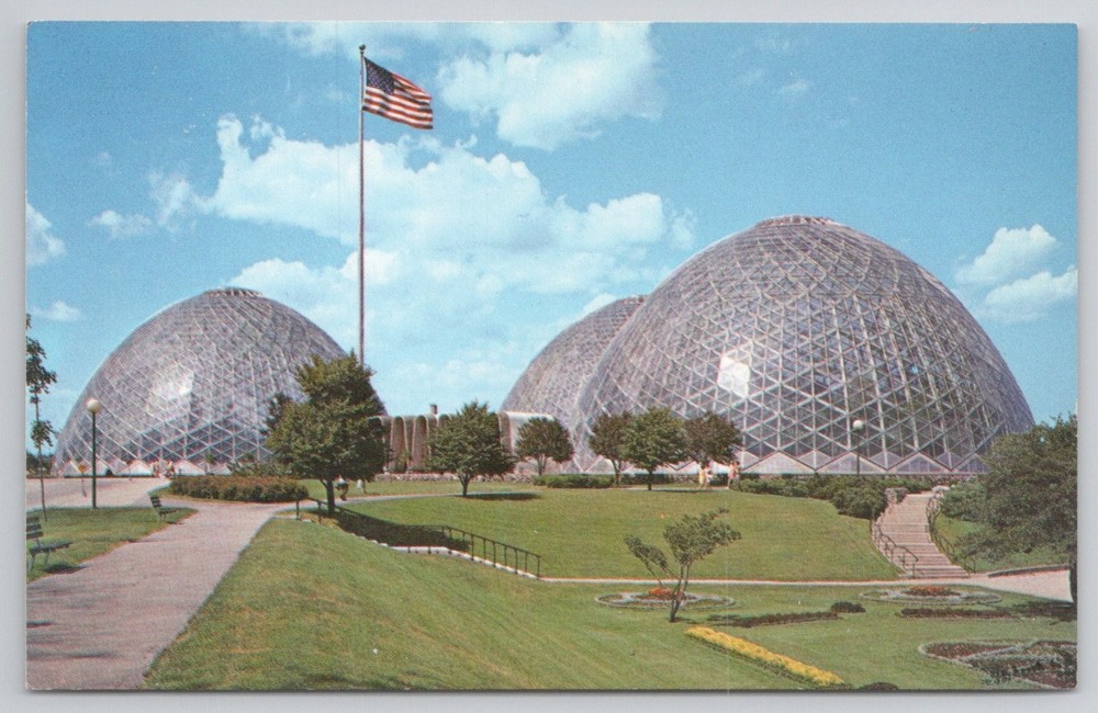 Mitchell Park Domes Milwaukee WI Geodesic Conservatory Postcard Chrome Era