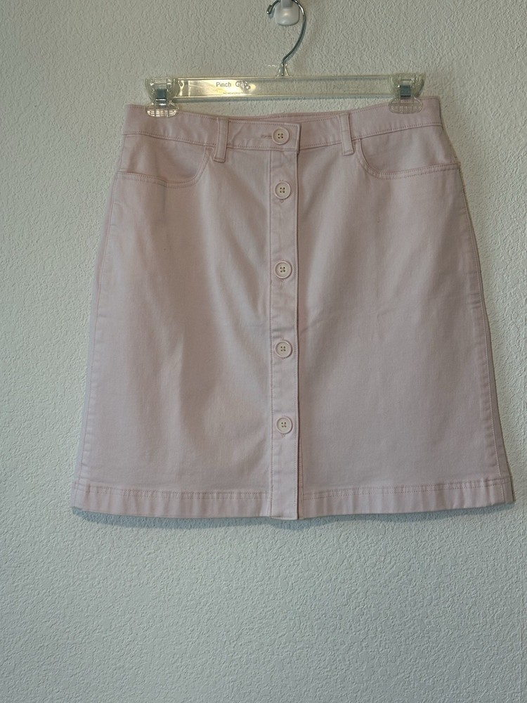 Brooks Brothers Pink Denim Skirt Size 10 Button Front A-Line Casual Travel 32x20