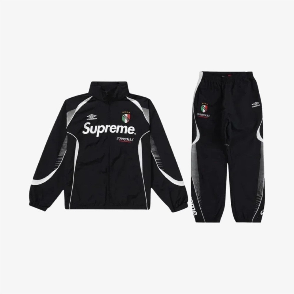 Supreme/Umbro Men's L Black/White Colorblock Hooded Zip Tracksuit Set 2pc