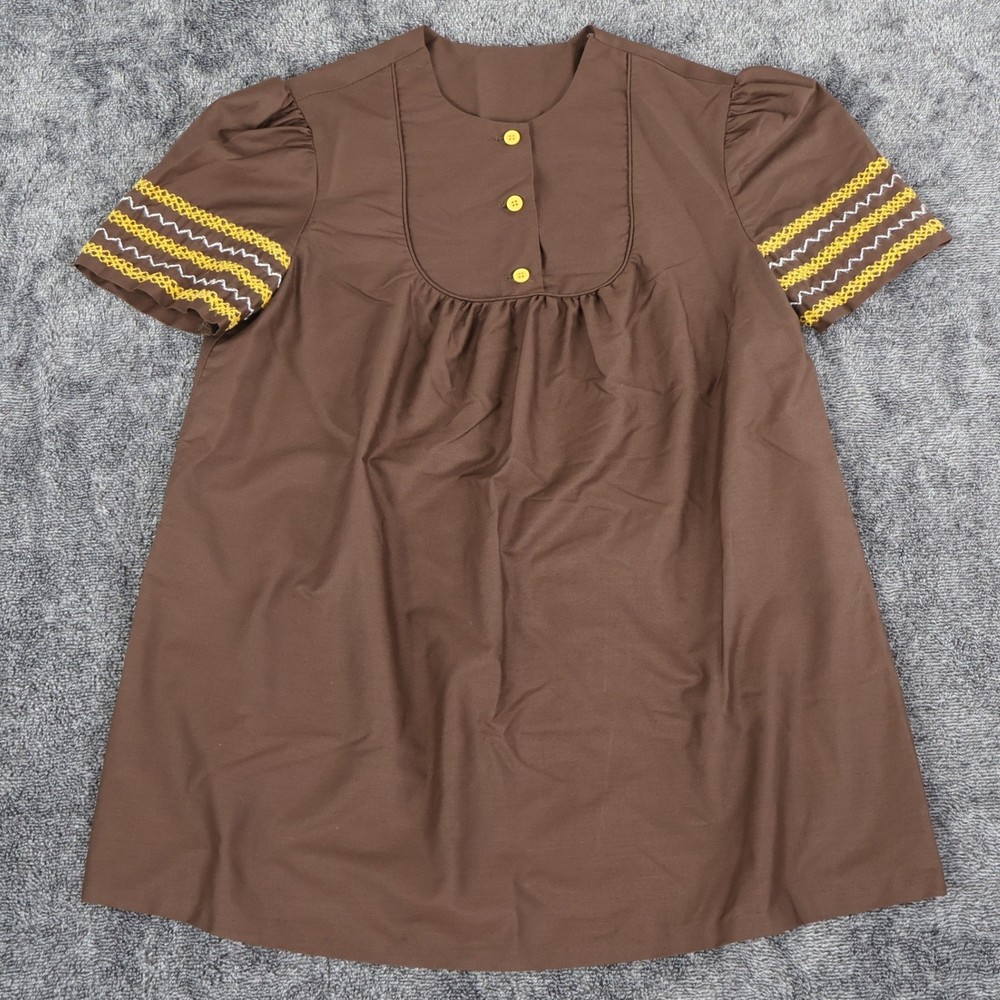 Vintage Embroidered Tunic Top Womens 10 Chocolate Brown 70s Hippie Kidcore Retro