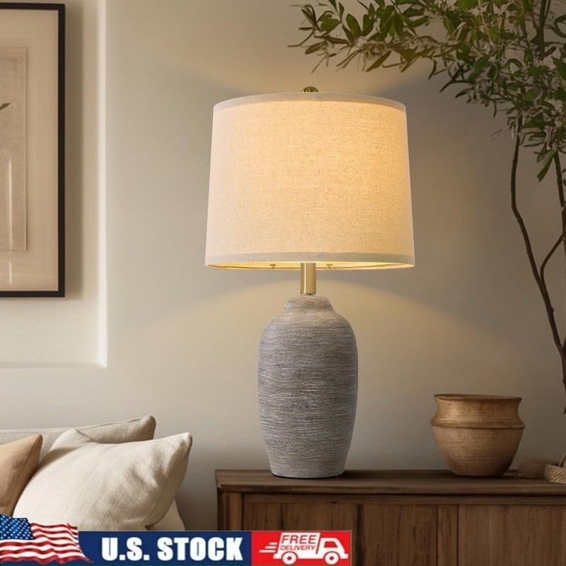 Rustic Ceramic Table Lamp Vintage Farmhouse Night Light Home Decor 24.5 New