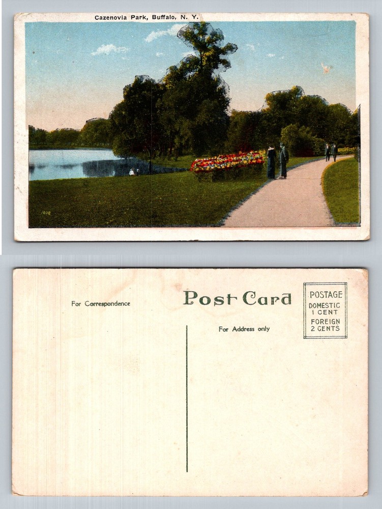 Buffalo, NY-New York, Cazenovia Park Lake Path Flower Beds Vintage Postcard