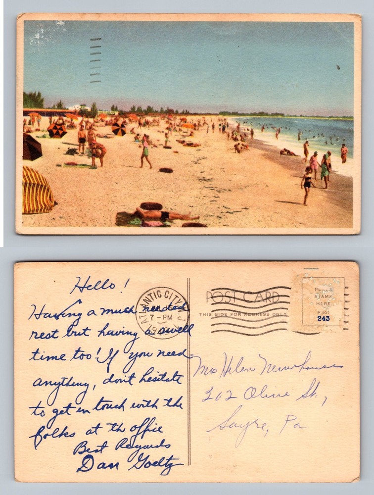 Atlantic City, NJ-New Jersey, Busy Beach Scene View Card, Vintage Postcard