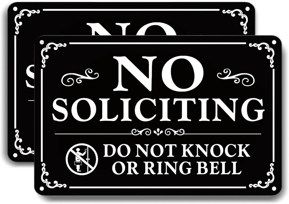 No Soliciting Sign for Front Door 9×6 Inches, 2 Pack Self-Adhesive Aluminum Meta