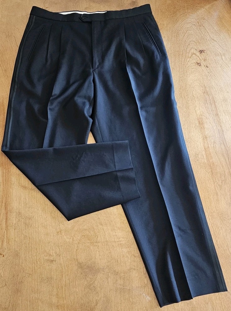 Chiavari Italian Pants Mens 40x29 Pleat Front 100% Wool Dress Pants Black