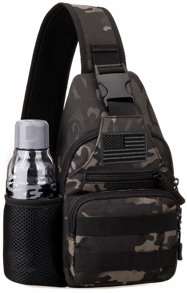Tactical MOLLE Sling Bag with USB Charging Port and Adjustable Chest Strap