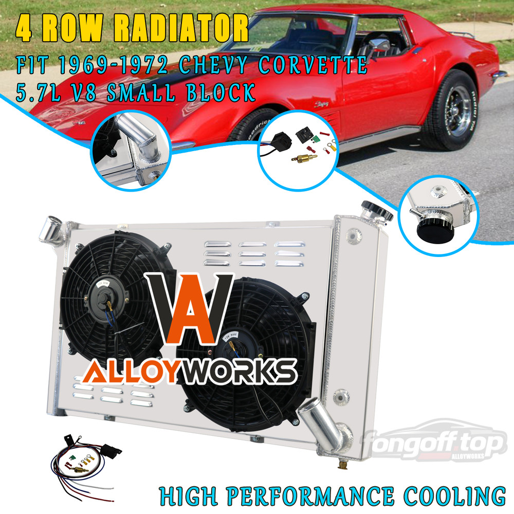 4 Row Radiator w/Shroud Fan fits 1969-1972 71 Chevy Corvette 5.7L V8 Small Block