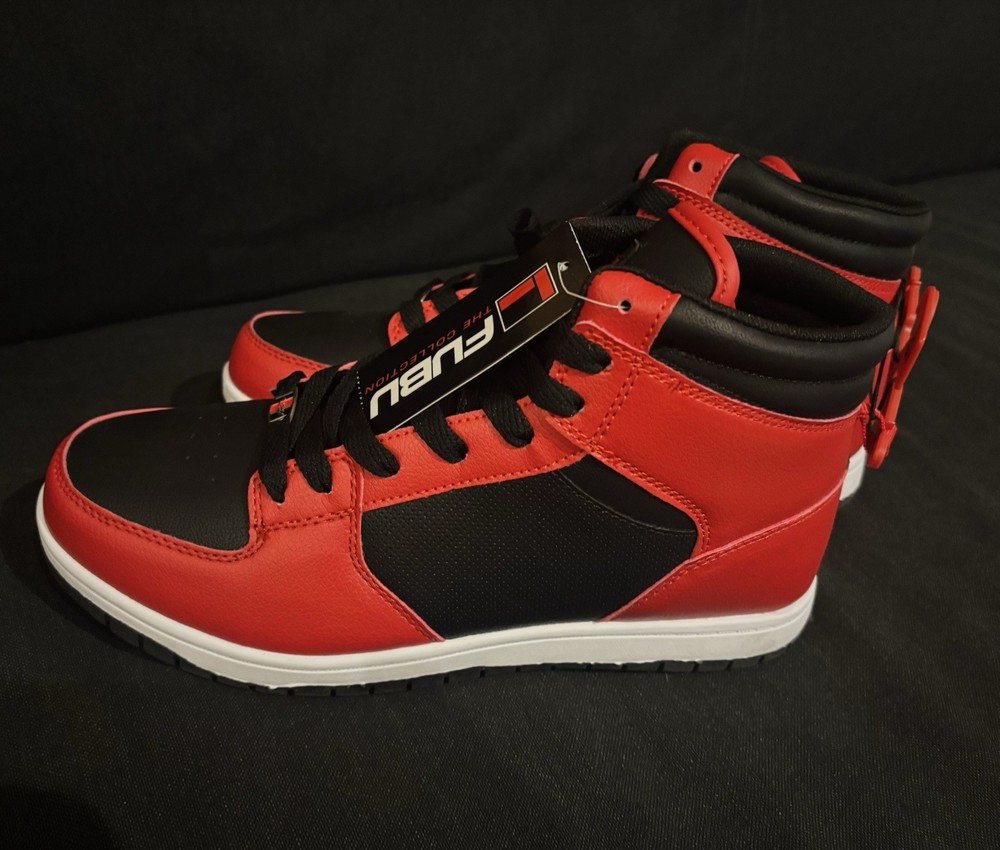 FUBU Men's High Top Athletic Sneakers Red Black White Lace Up Colorblock