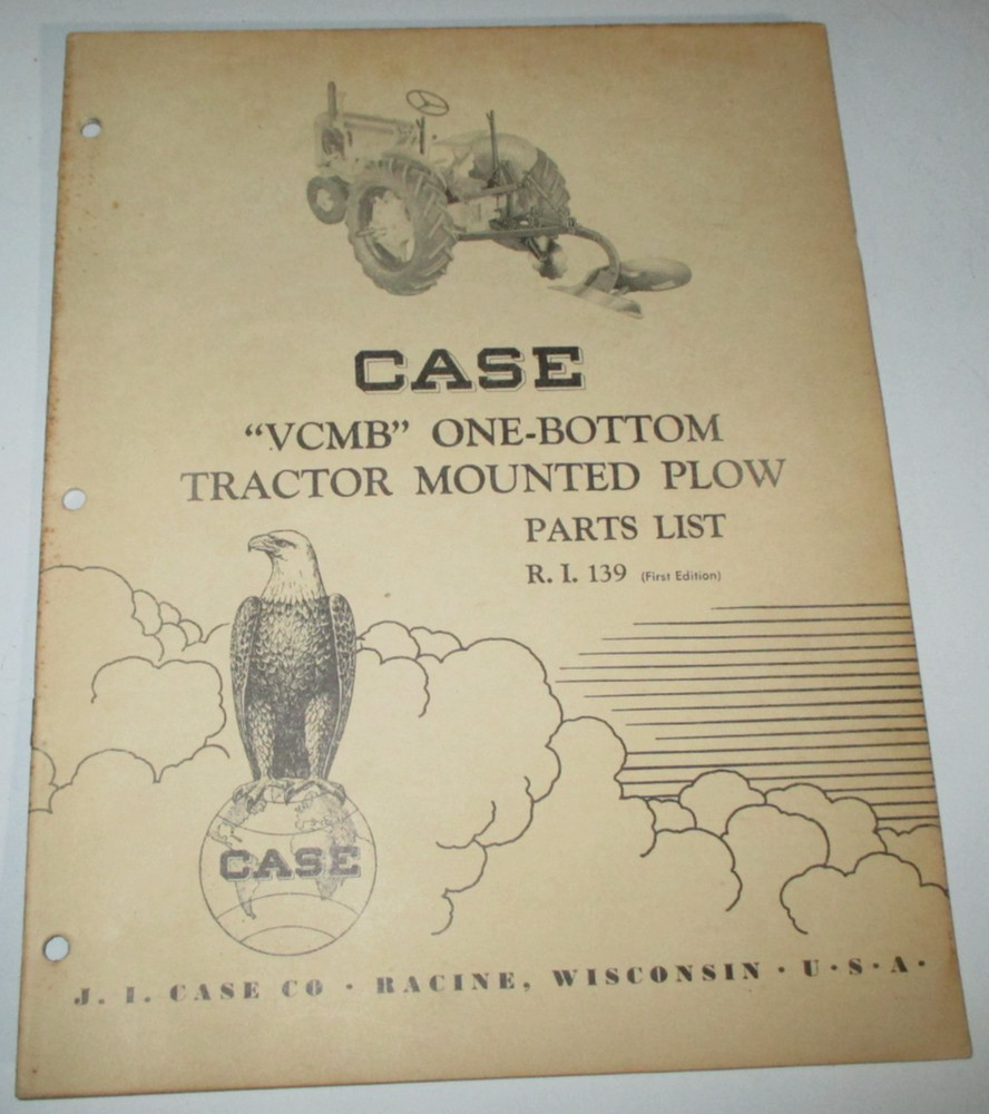 Case VCMB 1-Bottom Mounted Plow Parts Catalog Manual Book  (fits VC VAC Tractor)