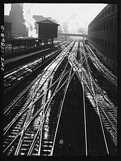 Chicago Illinois 1900s Railroad Tracks Into Station Interlocking Tower