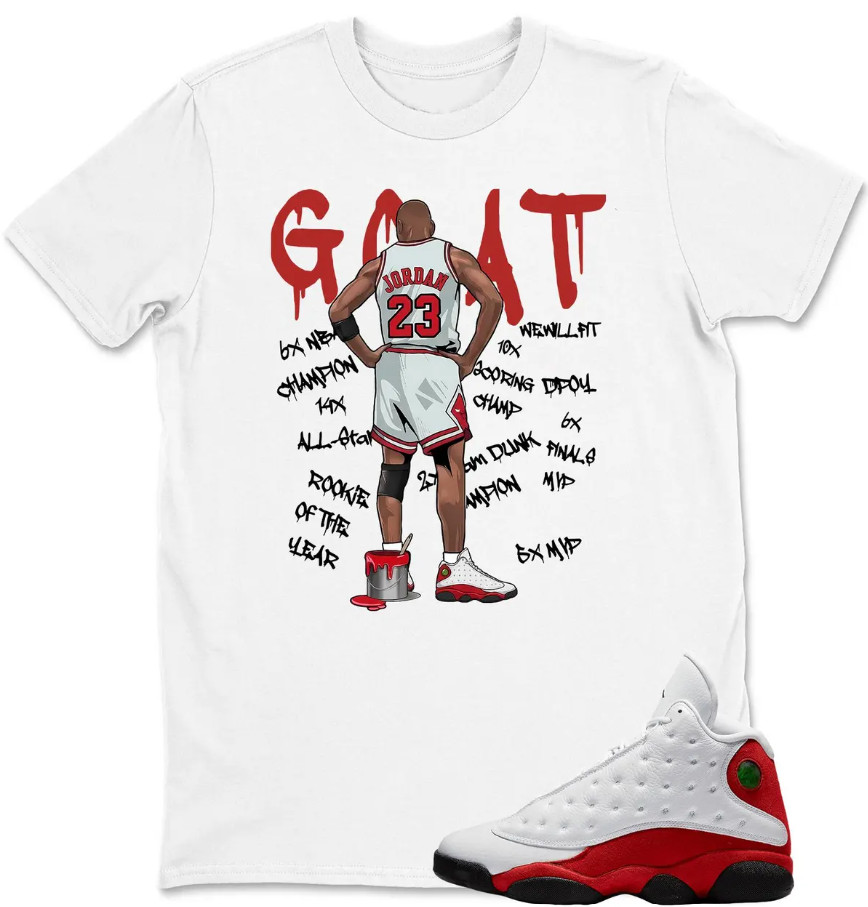 GOAT Shirt Black to Match Jordan 13 OG Chicago Red/White
