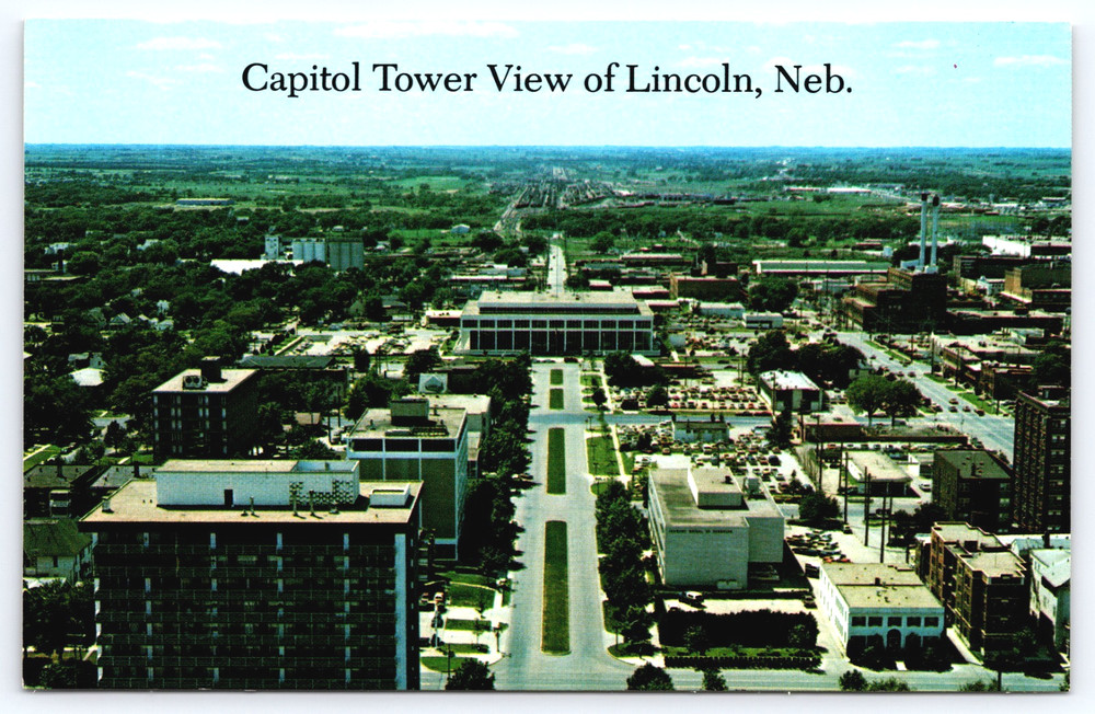 Lincoln Nebraska NE Capitol Tower Aerial City Street View Vintage Photo Postcard