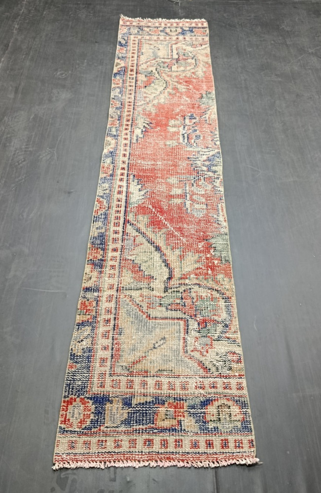 Vintage Colorfull Runner, 1.7x8.1ft, Antique Turkish Red Handmade Floral Rug
