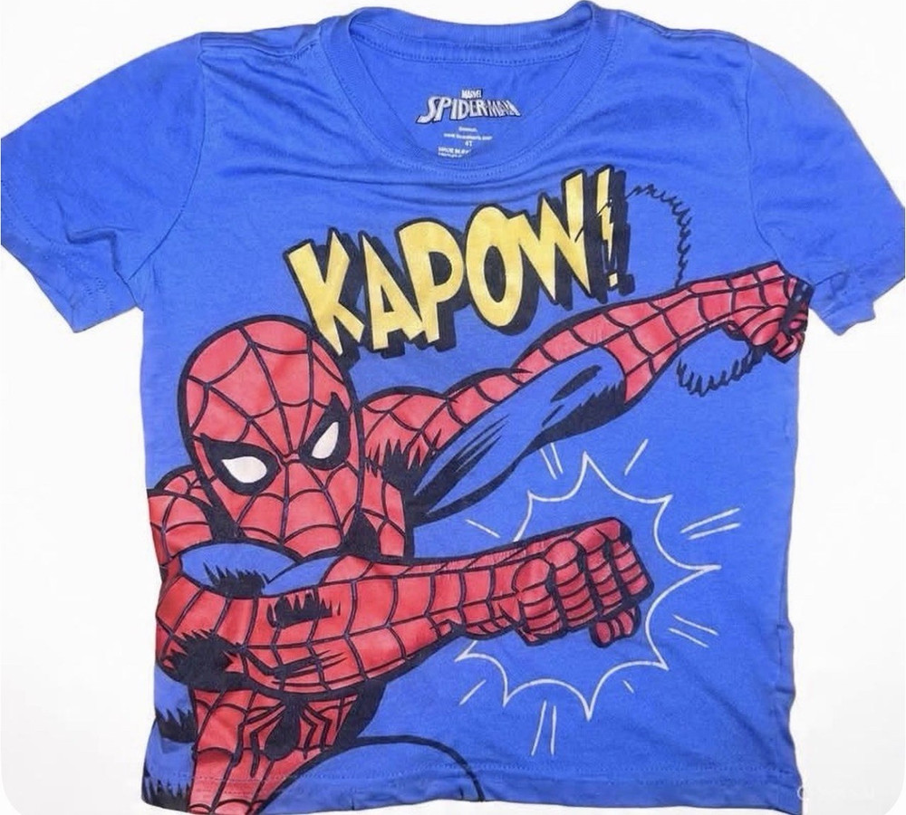 Marvel Spider-Man Boys Blue Graphic Print Crew Neck T-Shirt Size 4T Short Sleeve