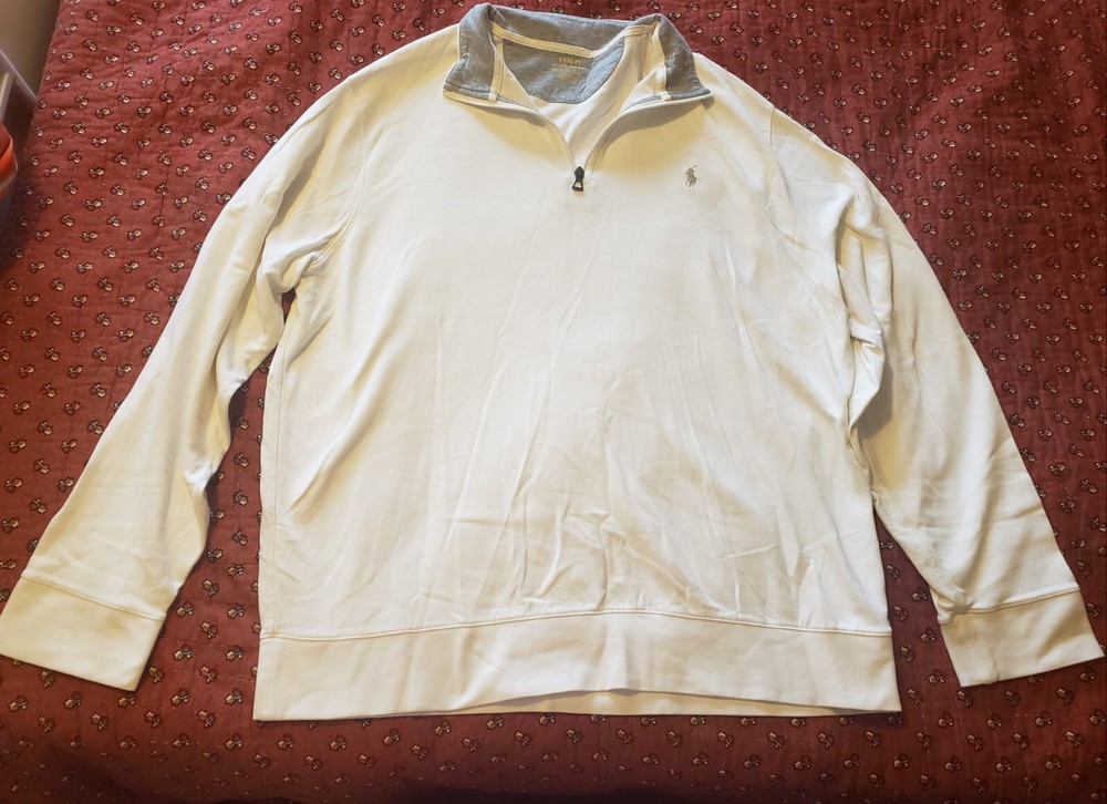 Vintage Ralph Lauren Polo 1/4 Zip Pullover Sweater Soft Mens Size XLarge Ivory