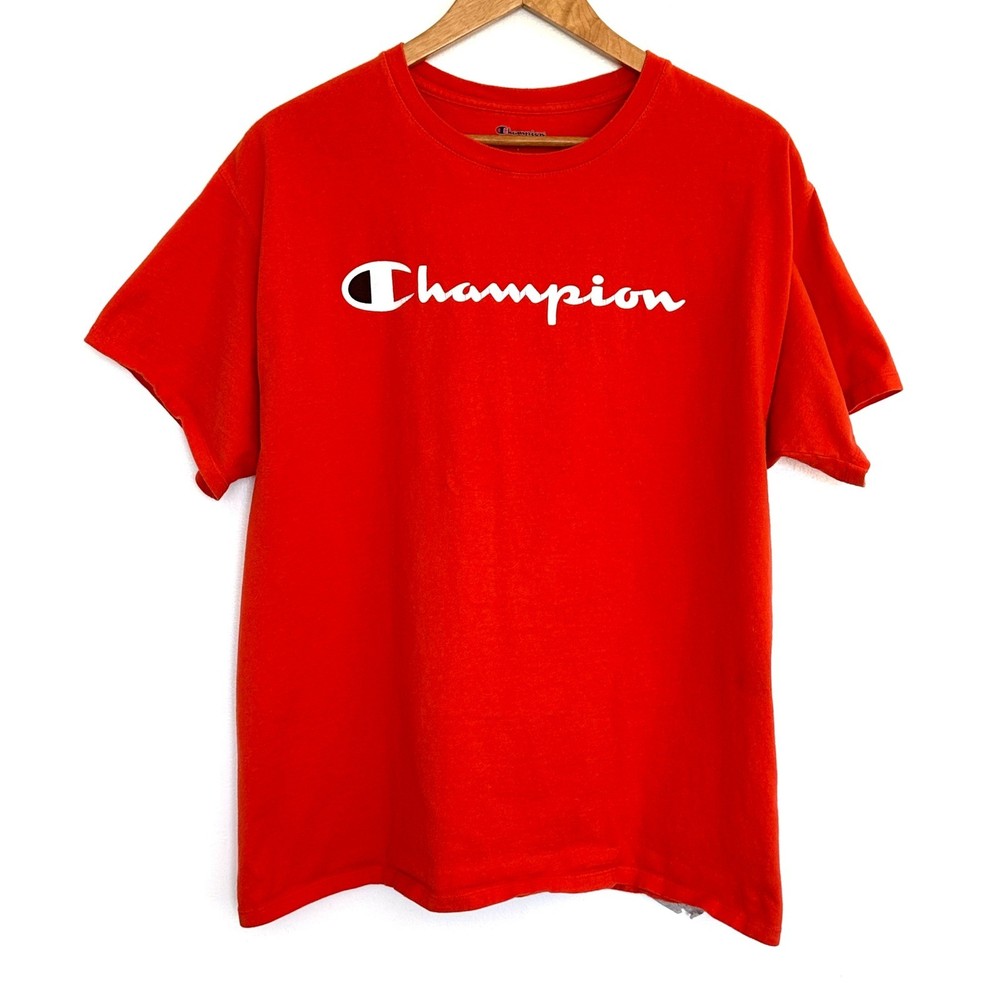 Champion Shirt Men's Large Orange Crew Neck Short Sleeve Top