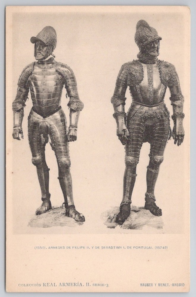1900s Royal Armory Madrid Postcard Philip II Sebastian I Armor Hauser Menet